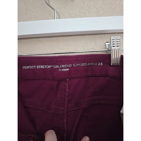 NWT Chico's Burgundy Perfect Stretch Girlfriend Slim Ankle Pants Womans Size 14 - Picture 4 of 7